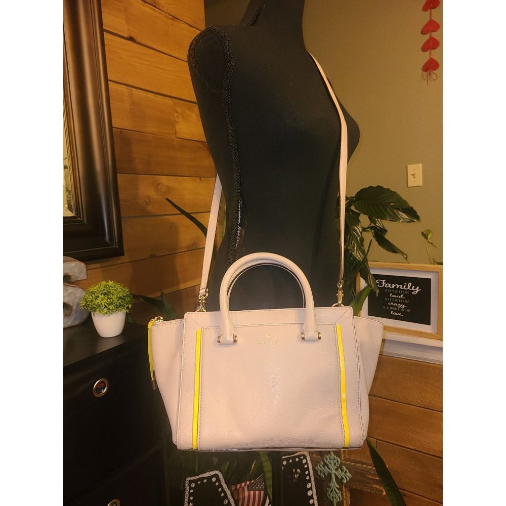 Kate Spade New York Small Orley Leather Tote Crossbody Handle Pumice & Yellow